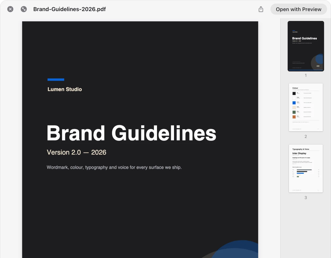 Quick Look showing a multi-page PDF with a page rail